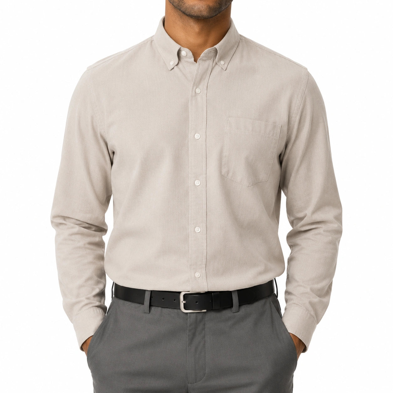 Chemise homme taille M en tissu beige à manches longues style classique