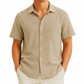 Chemise homme taille L en tissu effet lin beige à manches courtes style décontracté