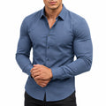 Chemise homme taille L en tissu bleu à manches longues coupe ajustée