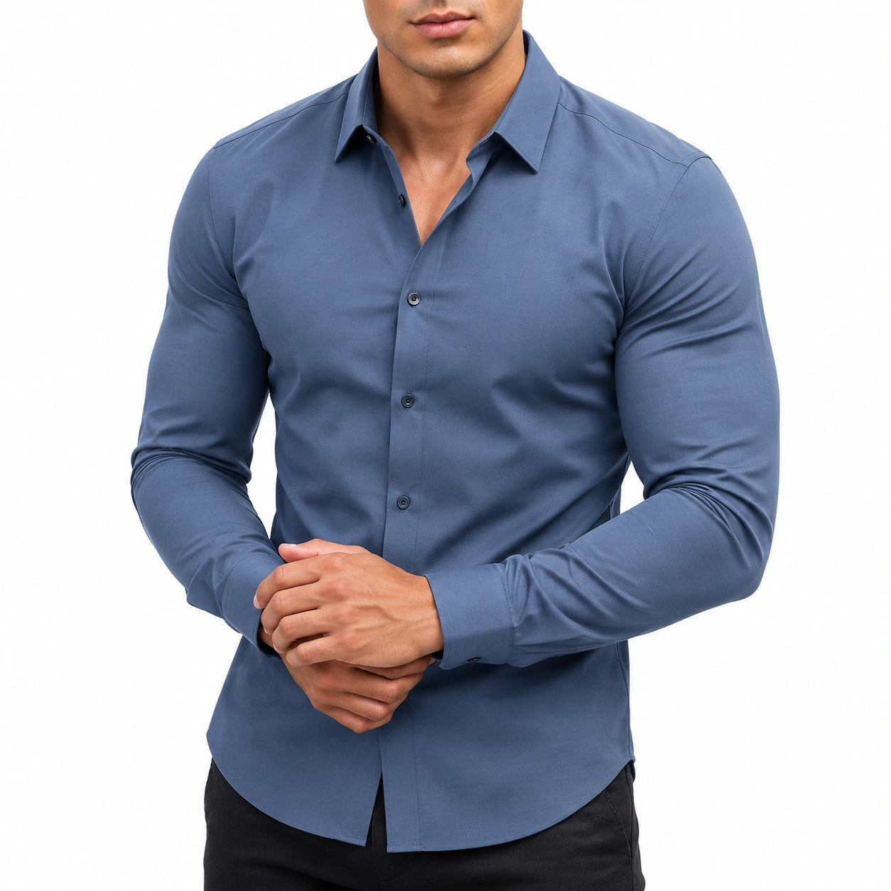 Chemise homme taille L en tissu bleu à manches longues coupe ajustée