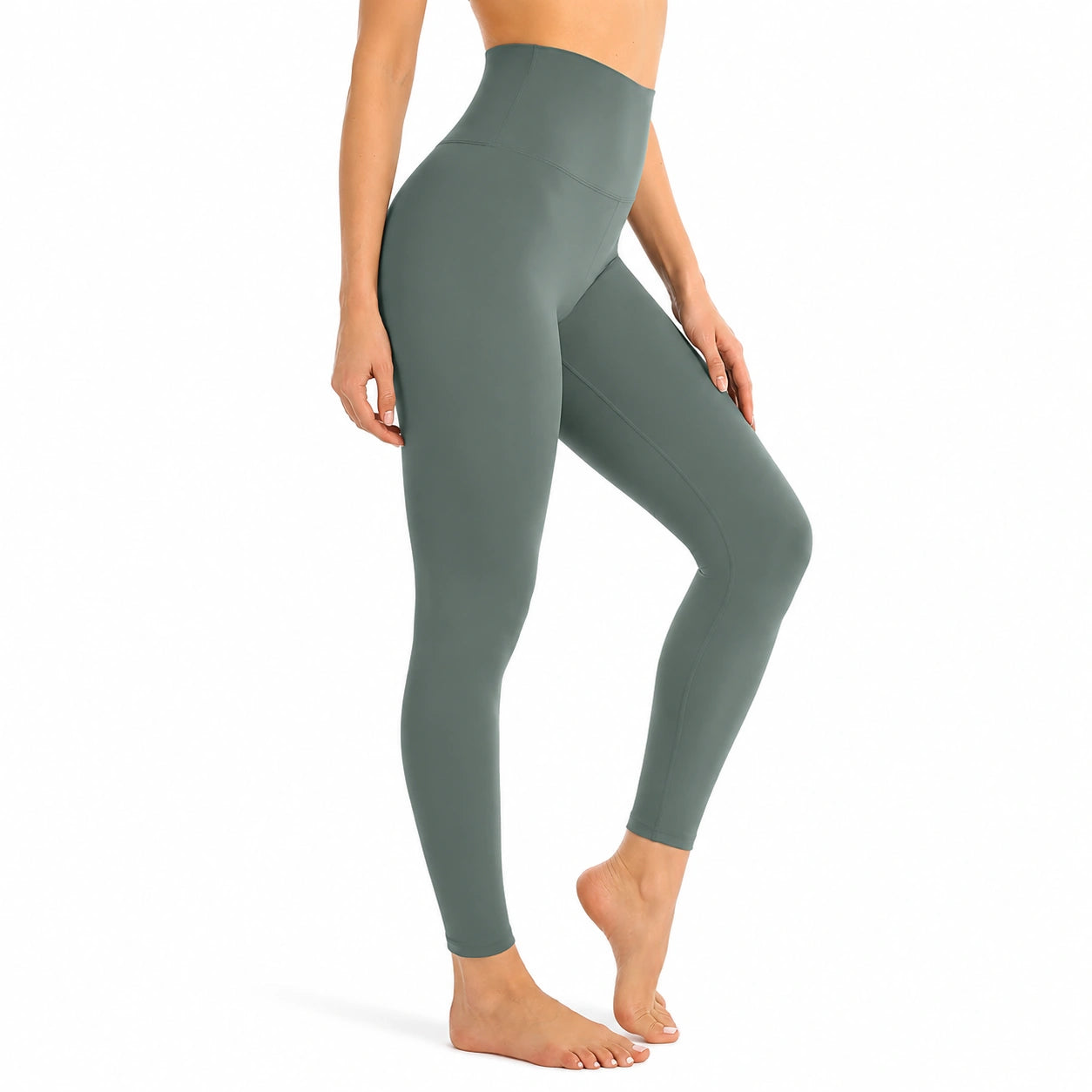 Legging de sport femme M vert sauge taille haute extensible