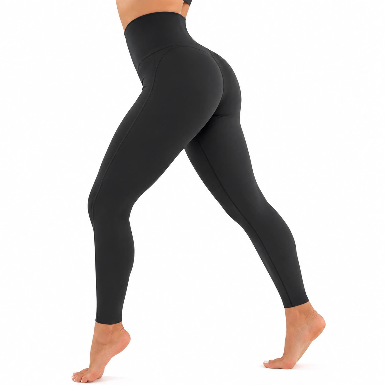 Legging femme taille L en tissu extensible noir - taille haute pour sport