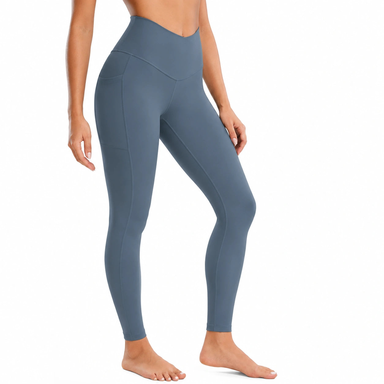 Legging de sport femme taille S bleu gris tissu extensible taille haute