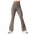 Legging femme L en tissu extensible taupe pour yoga coupe évasée