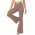 Pantalon de yoga femme S en tissu extensible taupe taille haute coupe évasée