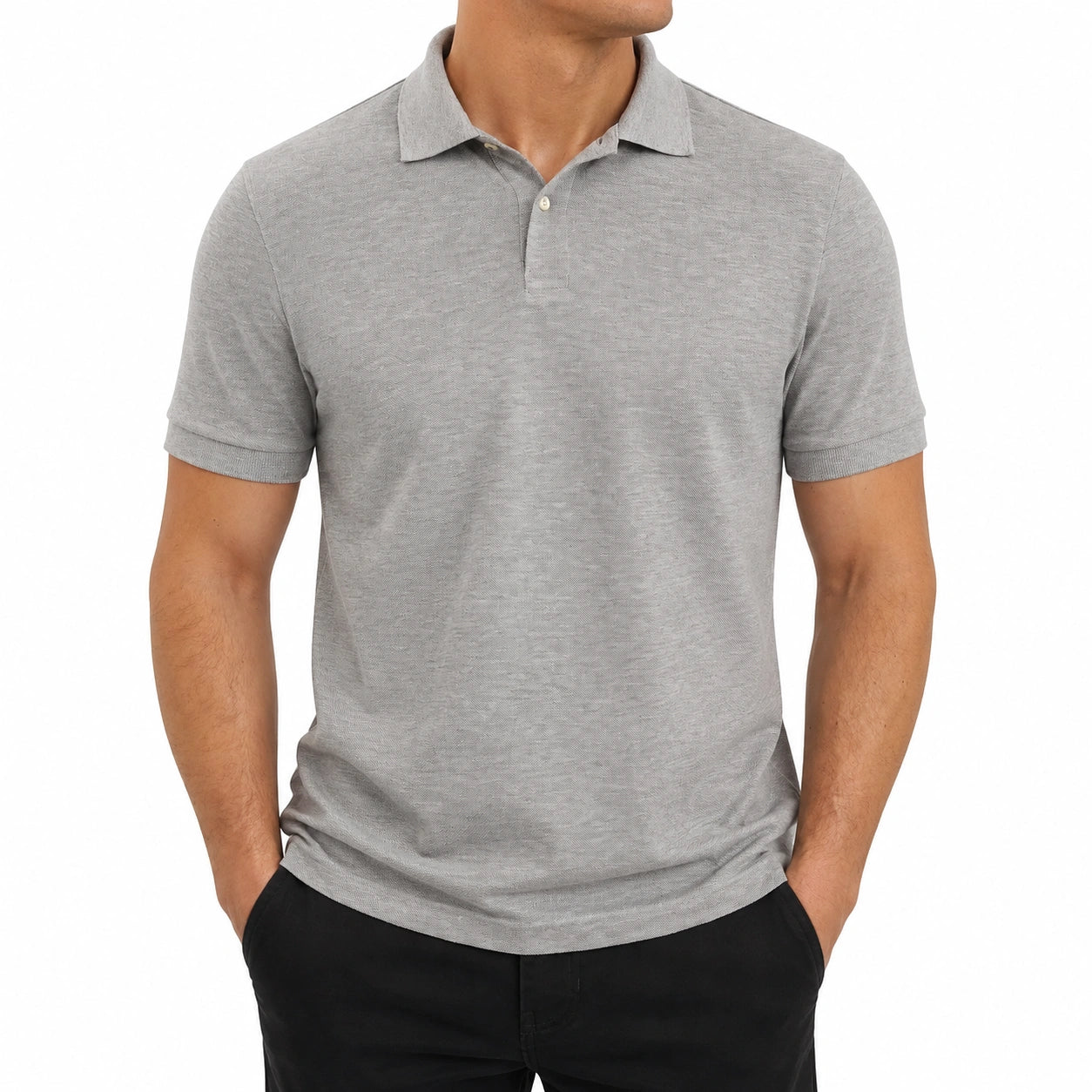 Polo homme taille L maille piquée gris clair manches courtes décontracté