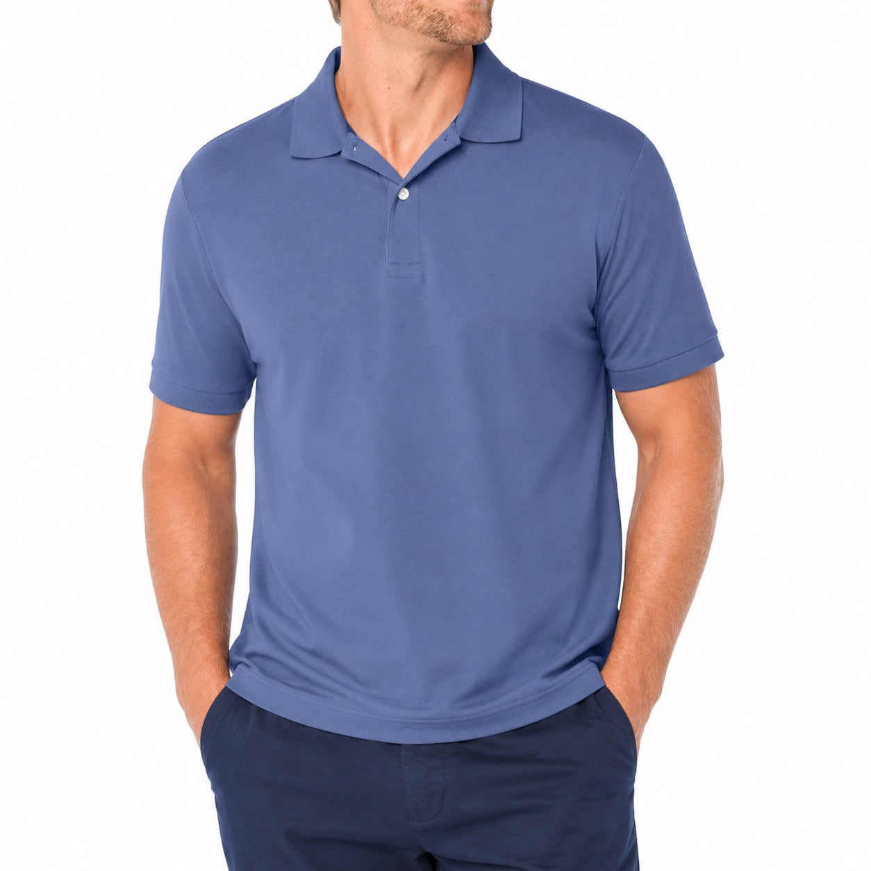 Polo homme taille L bleu en maille à manches courtes coupe droite
