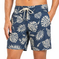 Short de bain homme taille L bleu marine à motif feuilles avec cordon de serrage