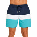 Short de bain homme L en tissu synthétique bleu marine blanc turquoise à cordon de serrage
