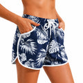 Short de bain femme M bleu marine blanc à motif tropical avec poches