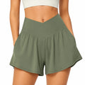 Short femme M textile vert taille haute coupe évasée pour sport