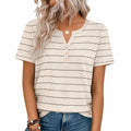 T-shirt femme M beige rayé à manches courtes style décontracté