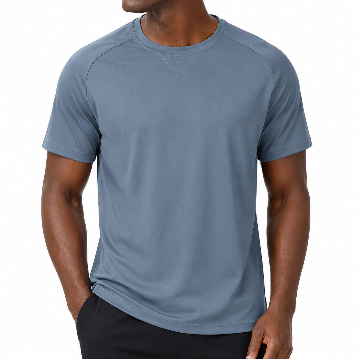 T-shirt homme L en tissu synthétique bleu ardoise à manches courtes style sportif