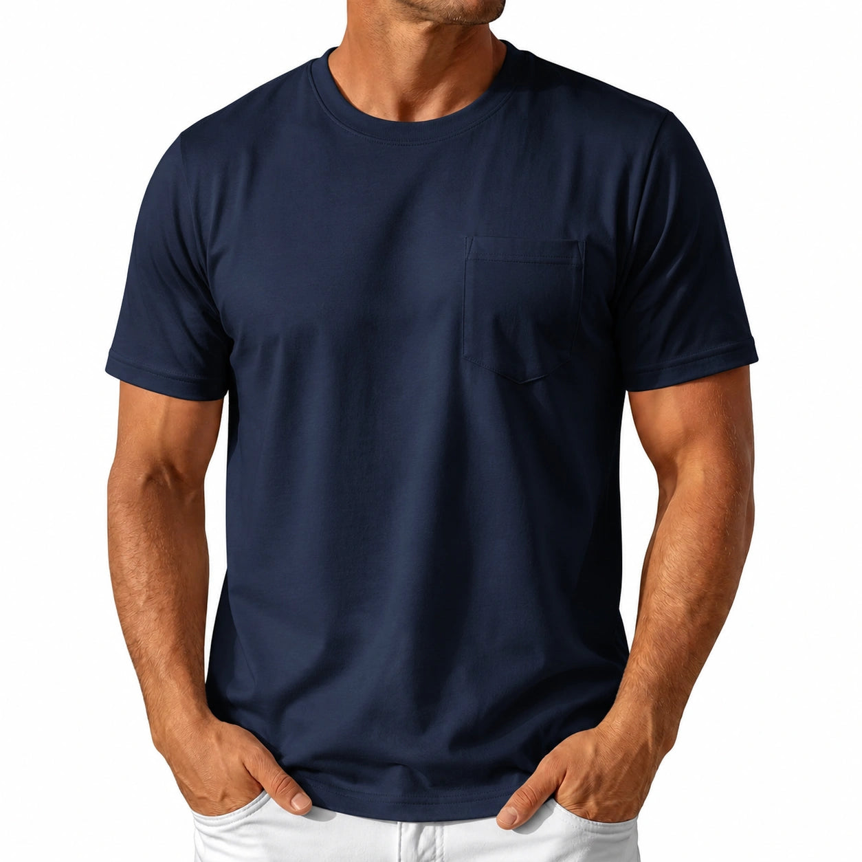 T-shirt homme XL en tissu bleu marine à poche poitrine style décontracté