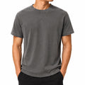 Tee-shirt homme XL en coton gris délavé à manches courtes col rond décontracté